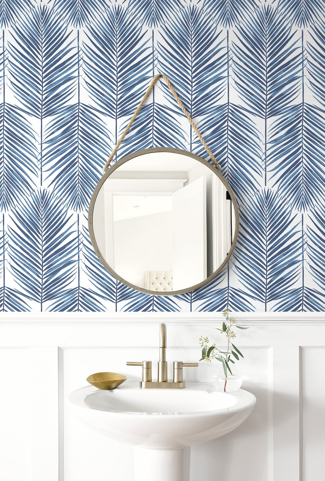 Paradise Palm Prepasted Coastal Blue PR10702 by Seabrook Designs Designer Wallpaper