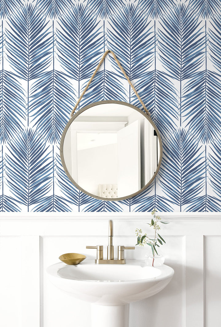 Paradise Palm Prepasted Coastal Blue PR10702 by Seabrook Designs Designer Wallpaper