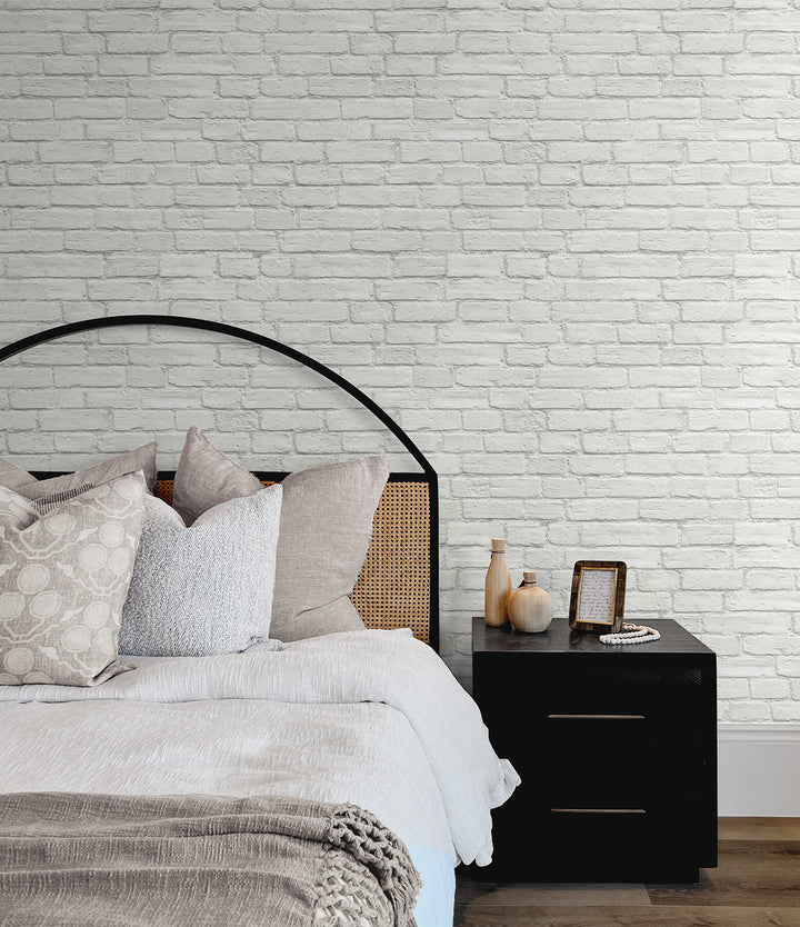 Industrial Faux Brick Prepasted Off-White PR10800 by Seabrook Designs Designer Wallpaper