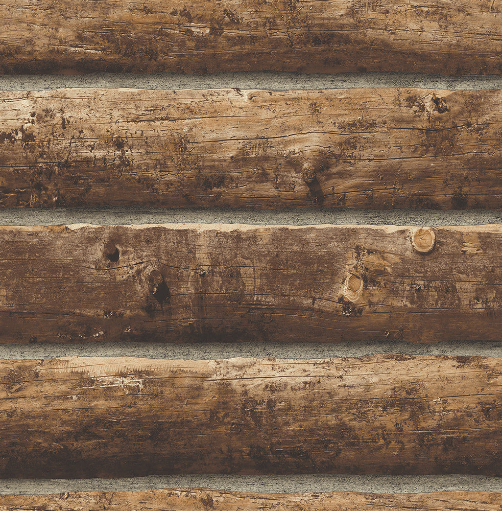 Faux Log Cabin Prepasted Walnut PR10900 by Seabrook Designs Designer Wallpaper