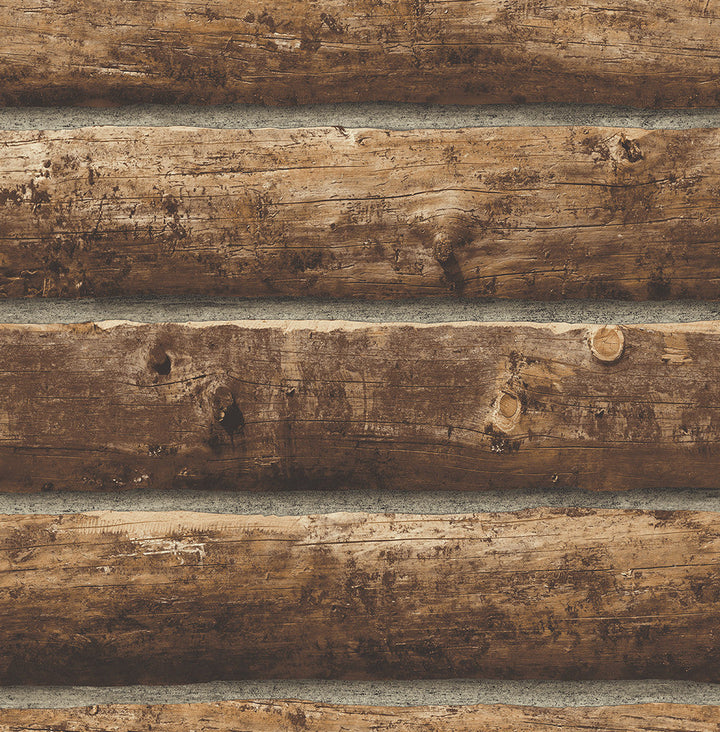 Faux Log Cabin Prepasted Walnut PR10900 by Seabrook Designs Designer Wallpaper