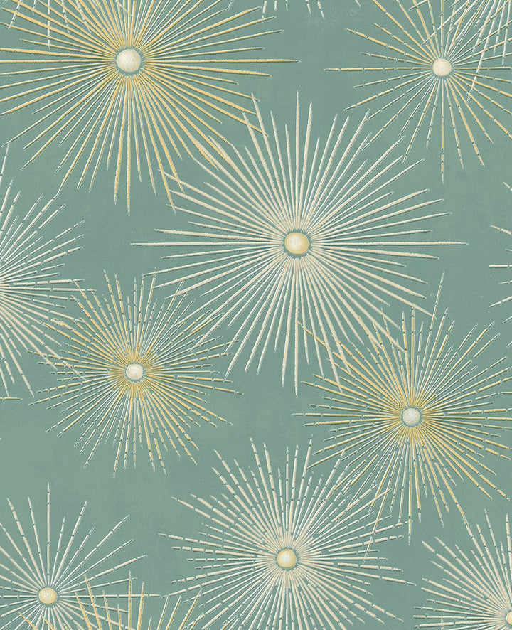 Starburst Geo Prepasted Teal & Gold PR11004 by Seabrook Designs Designer Wallpaper