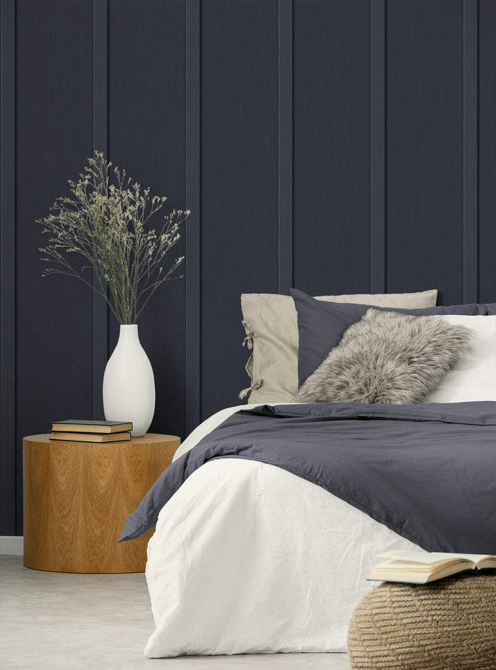 Faux Board and Batten Prepasted Dark Blue PR11202 by Seabrook Designs Designer Wallpaper