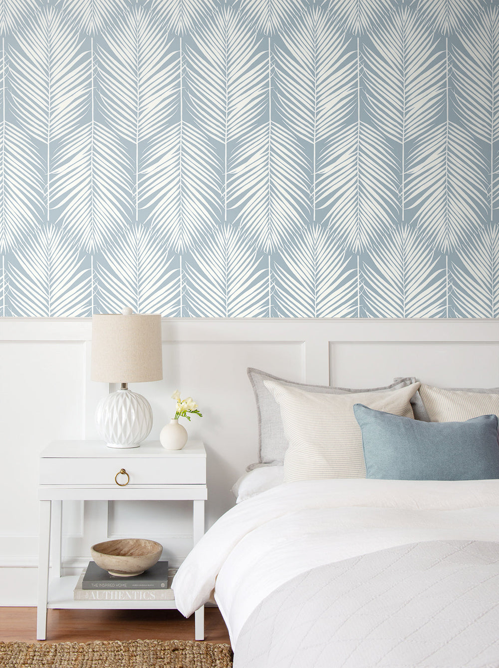 Palm Silhouette Prepasted Light Blue PR11402 by Seabrook Designs Designer Wallpaper