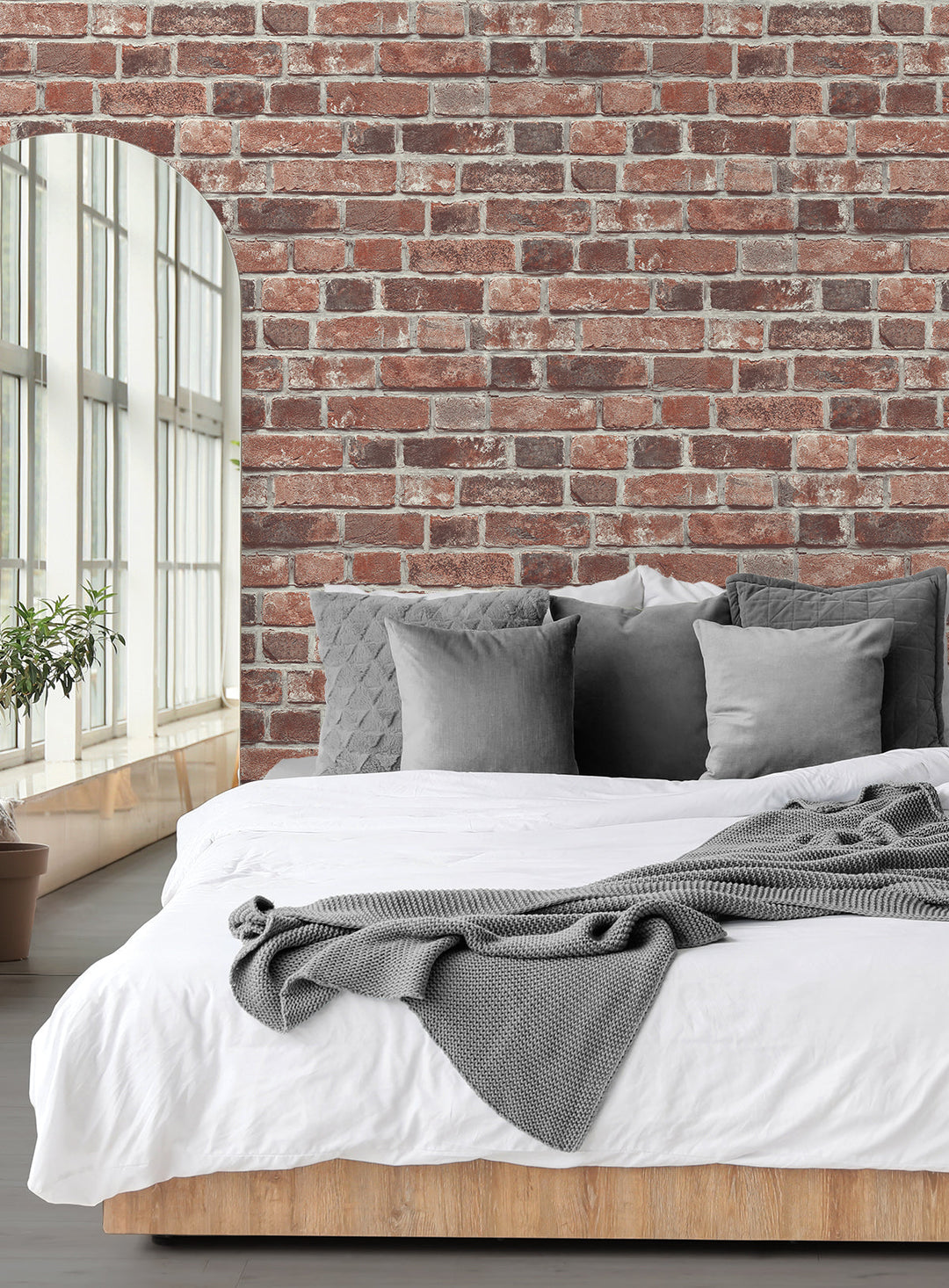 Faux Red Brick Prepasted Red & Charcoal PR11501 by Seabrook Designs Designer Wallpaper