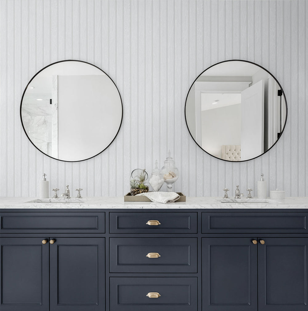Faux Beadboard Prepasted Pearl Grey PR11800 by Seabrook Designs Designer Wallpaper