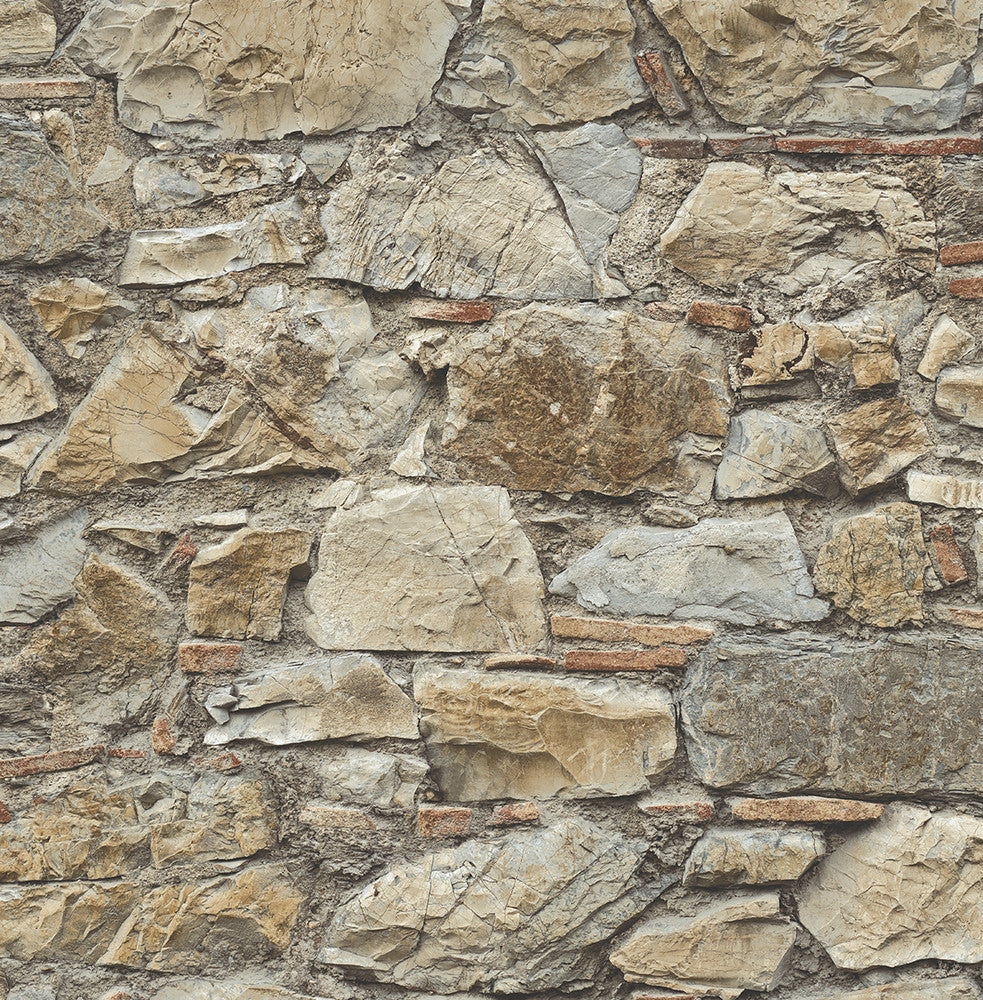 Faux Stone Wall Prepasted Toffee & Ivory PR12006 by Seabrook Designs Designer Wallpaper