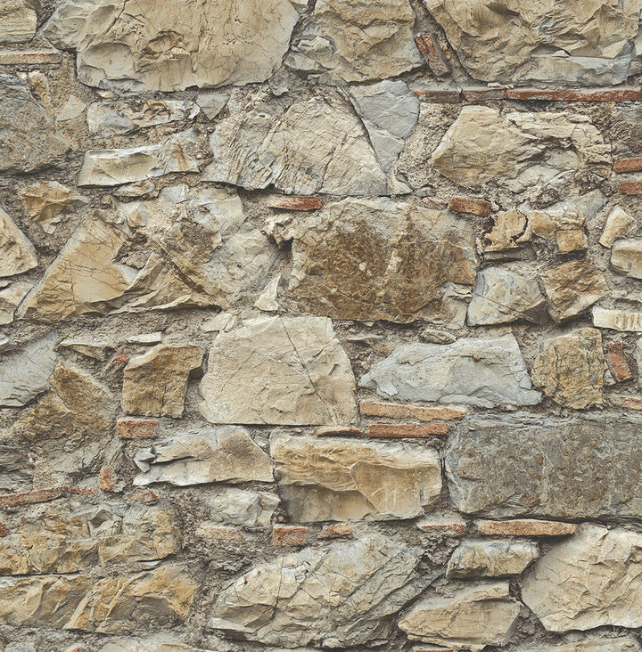 Faux Stone Wall Prepasted Toffee & Ivory PR12006 by Seabrook Designs Designer Wallpaper