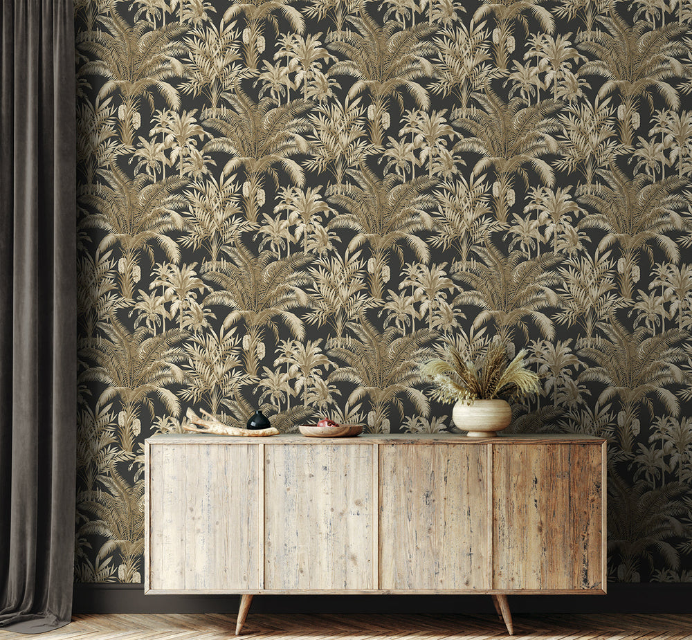 Tropical Palm Beach Prepasted Ironwork & Taupe PR12100 by Seabrook Designs Designer Wallpaper