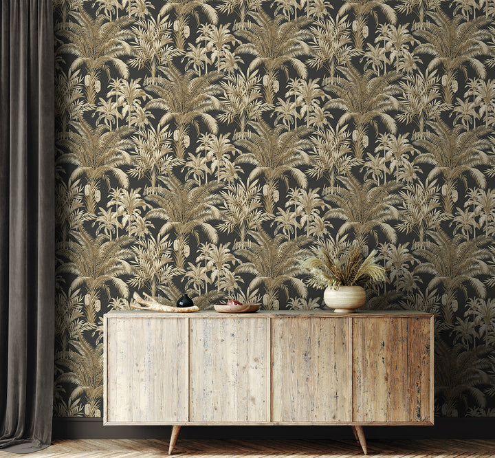 Tropical Palm Beach Prepasted Ironwork & Taupe PR12100 by Seabrook Designs Designer Wallpaper