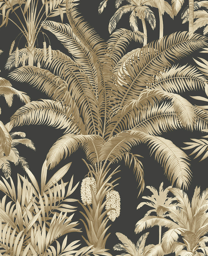 Tropical Palm Beach Prepasted Ironwork & Taupe PR12100 by Seabrook Designs Designer Wallpaper