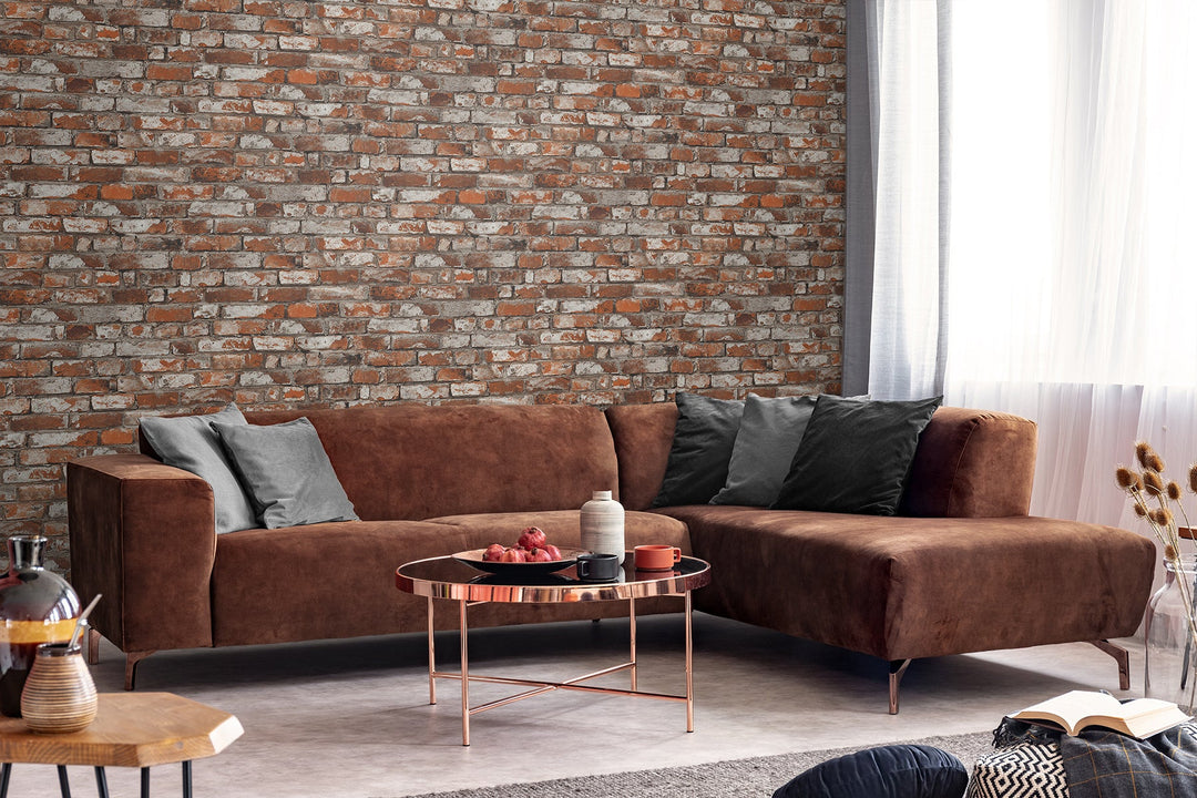 Tailor Faux Brick Prepasted Spiced Ginger PR12201 by Seabrook Designs Designer Wallpaper