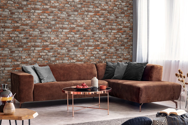Tailor Faux Brick Prepasted Spiced Ginger PR12201 by Seabrook Designs Designer Wallpaper