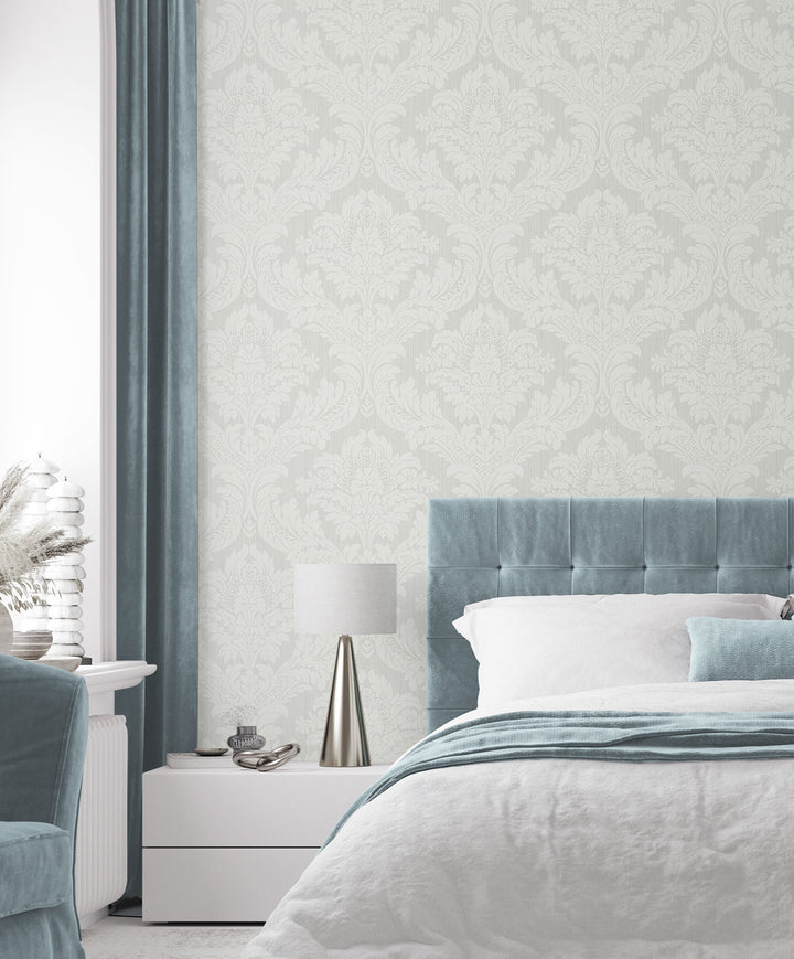 Genevieve Damask Morning Mist PR12408 by Seabrook Designs Designer Wallpaper
