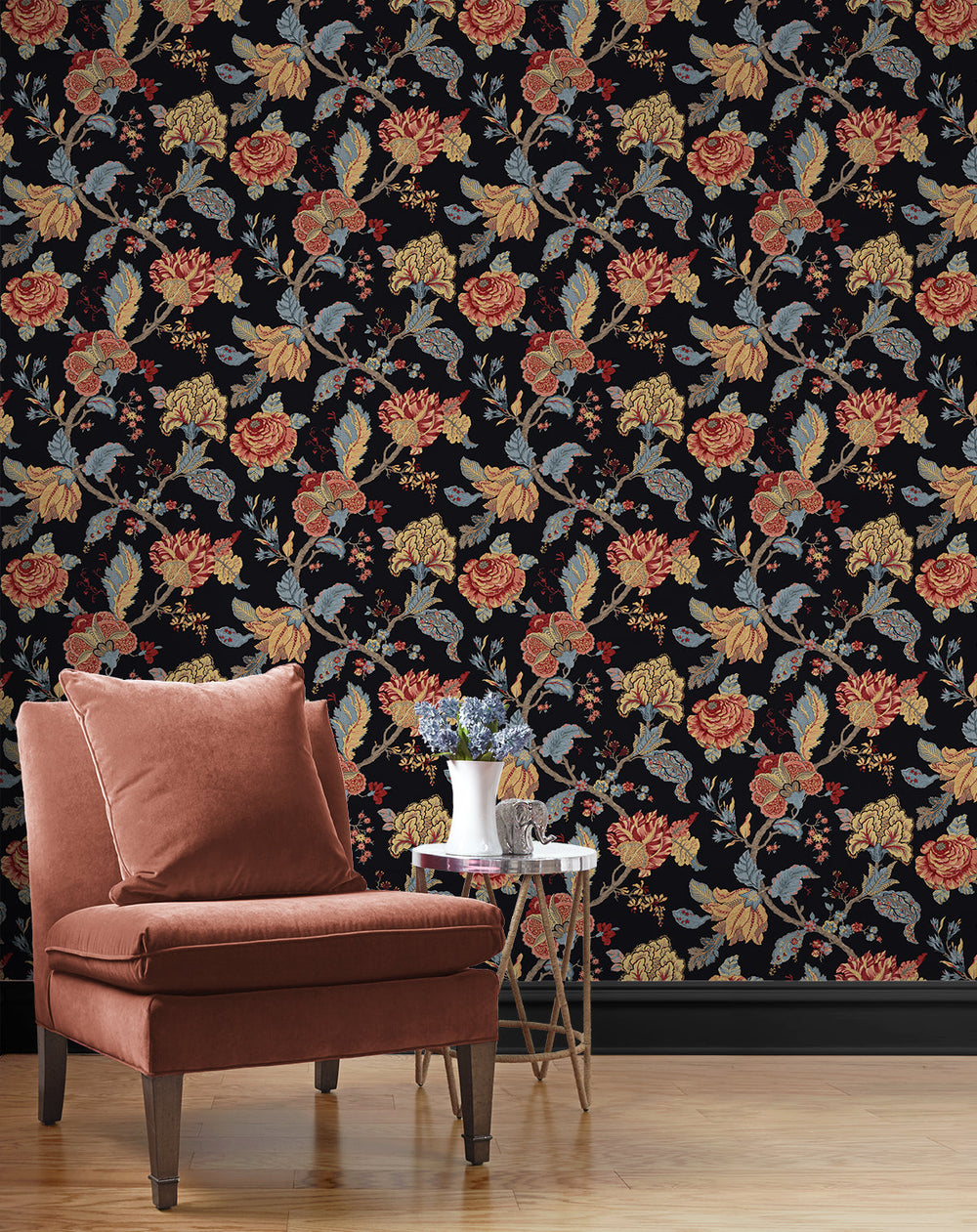 Lana Jacobean Ebony PR12500 by Seabrook Designs Designer Wallpaper