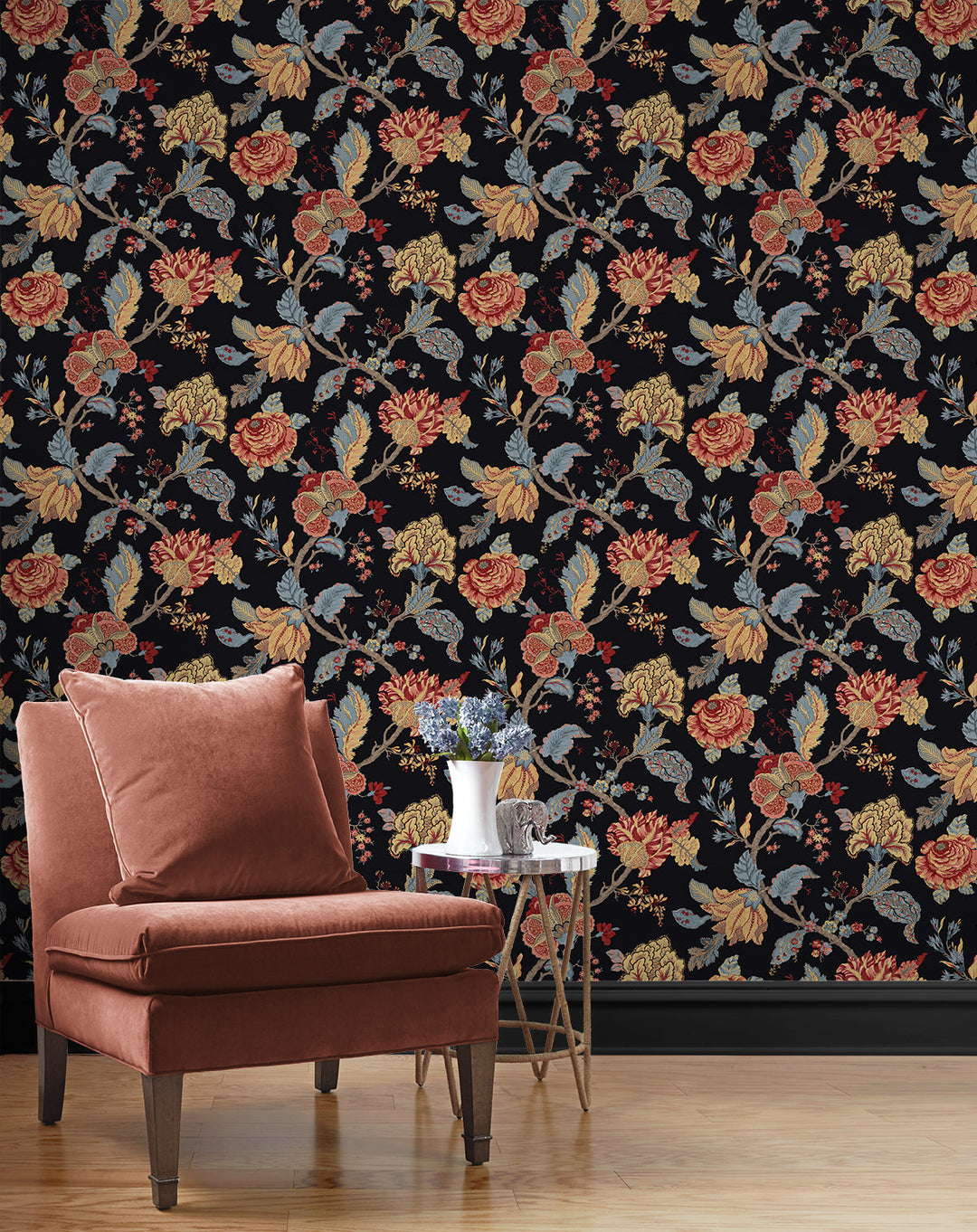 Lana Jacobean Ebony PR12500 by Seabrook Designs Designer Wallpaper