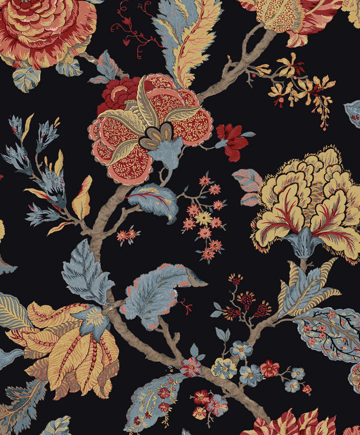 Lana Jacobean Ebony PR12500 by Seabrook Designs Designer Wallpaper