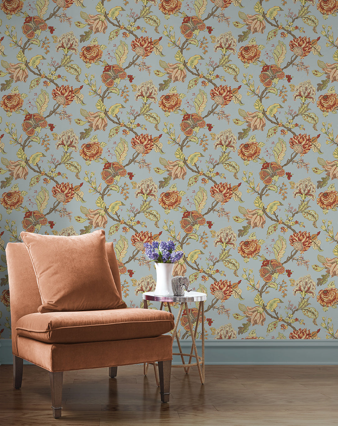 Lana Jacobean Blue Dusk PR12502 by Seabrook Designs Designer Wallpaper