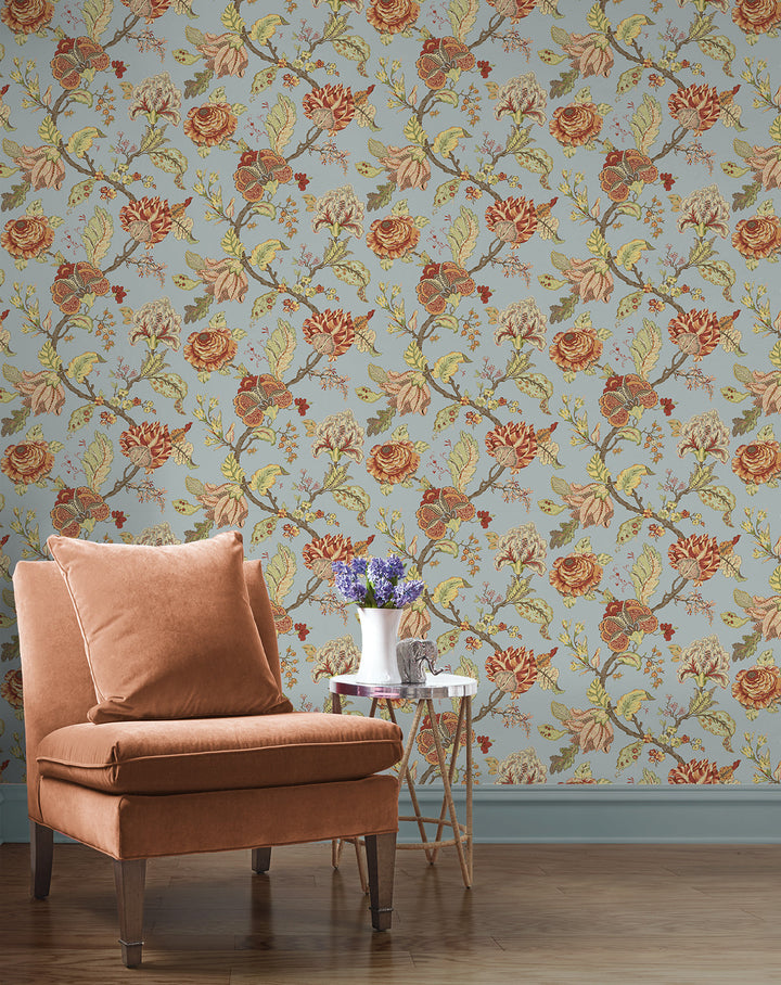 Lana Jacobean Blue Dusk PR12502 by Seabrook Designs Designer Wallpaper