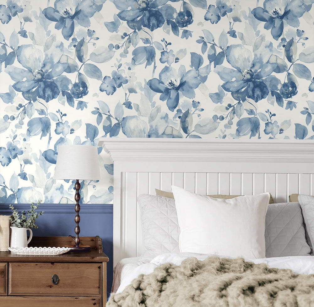 Watercolor Garden Bluestone PR12702 by Seabrook Designs Designer Wallpaper