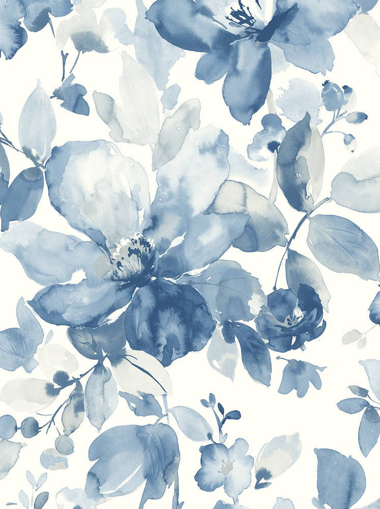 Watercolor Garden Bluestone PR12702 by Seabrook Designs Designer Wallpaper