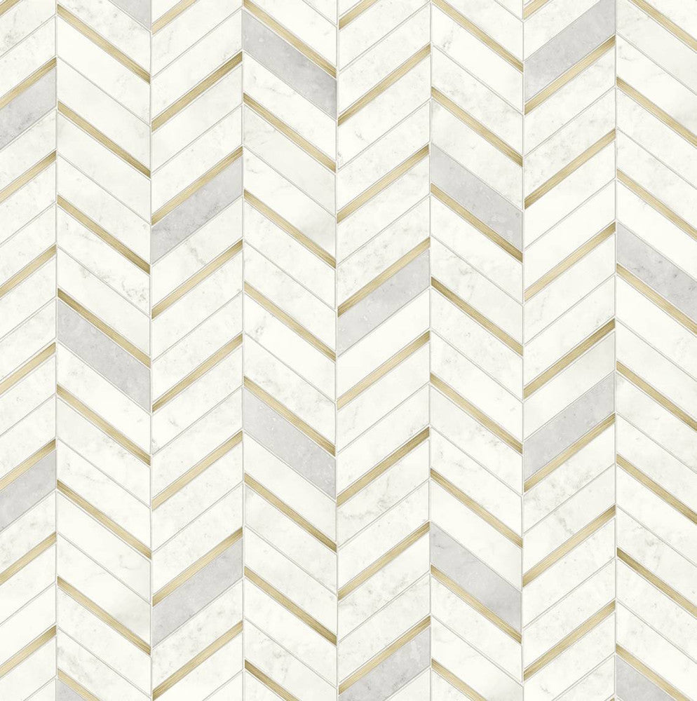 Chevron Faux Tile Gold & Pearl Grey PR13105 by Seabrook Designs Designer Wallpaper