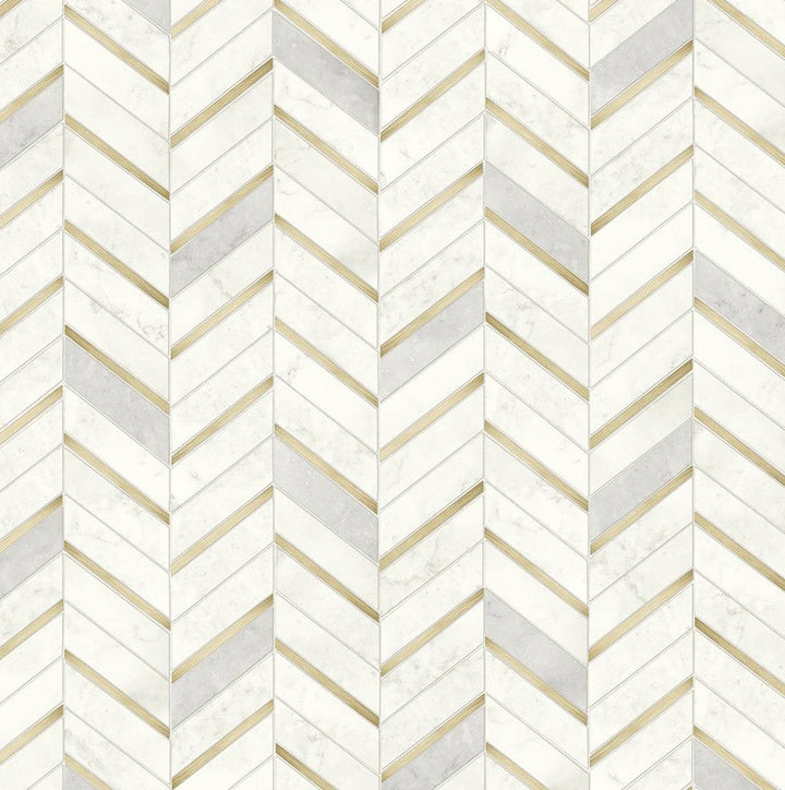 Chevron Faux Tile Gold & Pearl Grey PR13105 by Seabrook Designs Designer Wallpaper