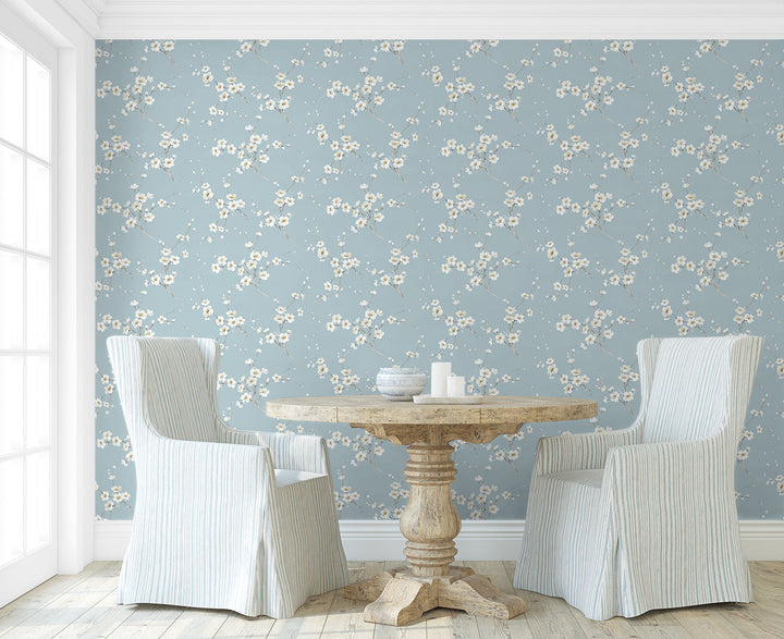 Blossoming Branches Sky Blue PR13202 by Seabrook Designs Designer Wallpaper