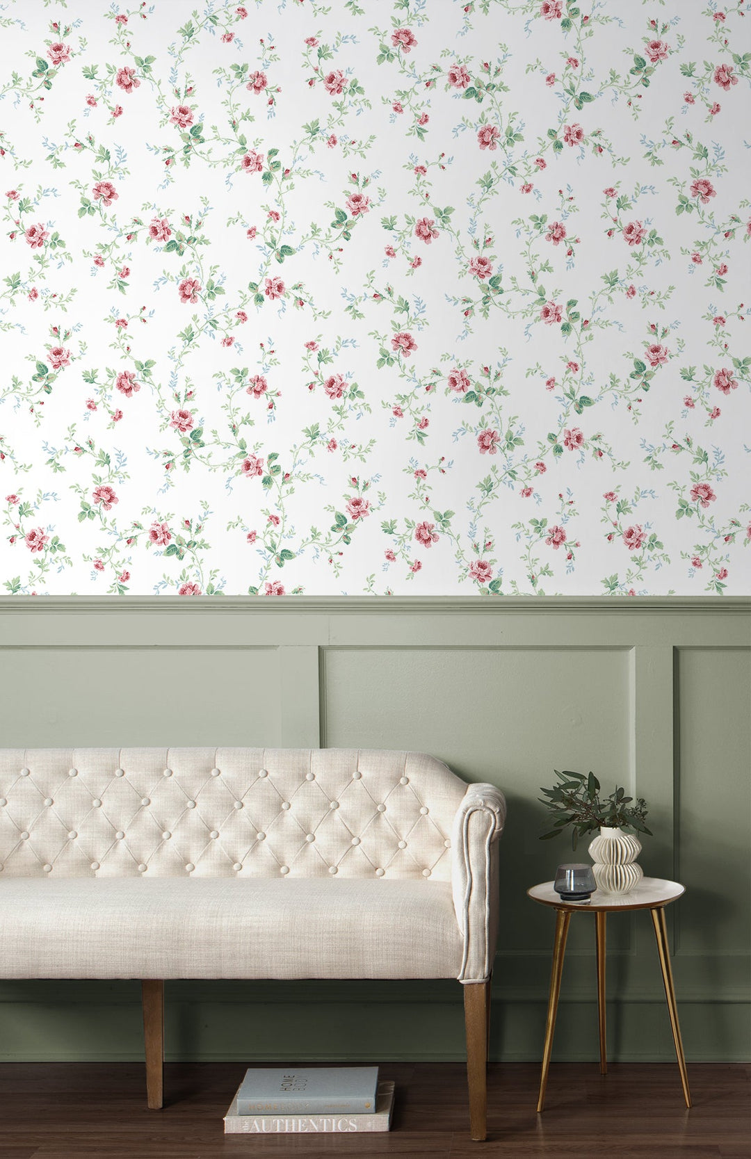 Meadow Floral Trail Blush & Spearmint PR13301 by Seabrook Designs Designer Wallpaper