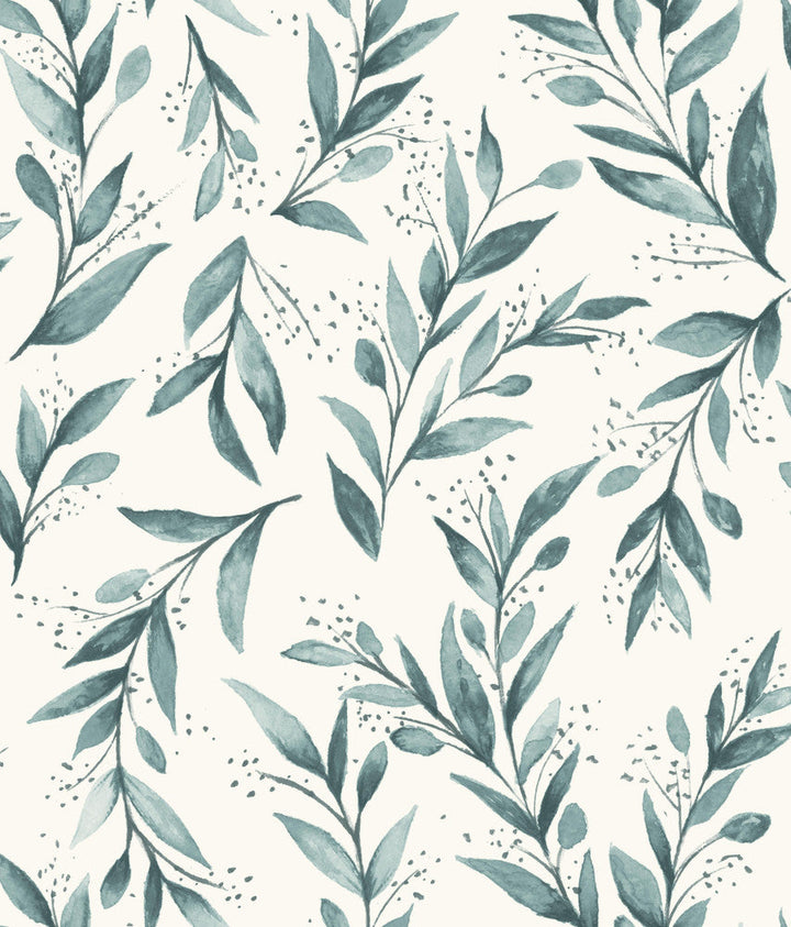 Magnolia Home Olive Branch Teal Peel & Stick Wallpaper by Magnolia Home Designer York Premium Peel + Stick Magnolia Covers about 34.2 square feet 20.5-in by 20-ft long roll Peel & Stick 24 - Swanky Fabrics -