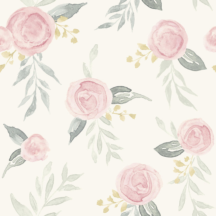 Magnolia Home Watercolor Roses Pink Peel & Stick Wallpaper by Magnolia Home Designer York Premium Peel + Stick Magnolia Covers about 34.2 square feet 20.5-in by 20-ft long roll Peel & Stick 20.5 - Swanky Fabrics -
