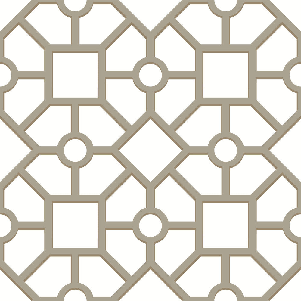 Hedgerow Trellis Taupe & Gold Peel & Stick Wallpaper by York Wallcoverings Designer York Premium Peel + Stick Covers about 34.2 square feet 20.5-in by 20-ft long roll Peel & Stick 10.25 - Swanky Fabrics -