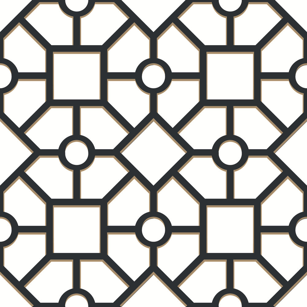 Hedgerow Trellis Black & Gold Peel & Stick Wallpaper by York Wallcoverings Designer York Premium Peel + Stick Covers about 34.2 square feet 20.5-in by 20-ft long roll Peel & Stick 10.25 - Swanky Fabrics -