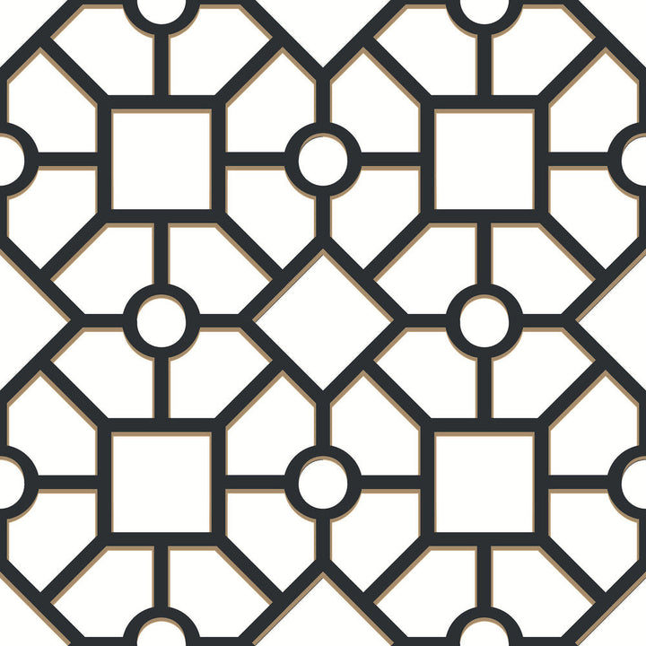 Hedgerow Trellis Black & Gold Peel & Stick Wallpaper by York Wallcoverings Designer York Premium Peel + Stick Covers about 34.2 square feet 20.5-in by 20-ft long roll Peel & Stick 10.25 - Swanky Fabrics -