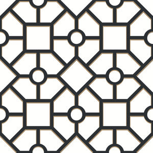 York Wallcoverings Wallpaper Hedgerow Trellis Black & Gold Peel & Stick
