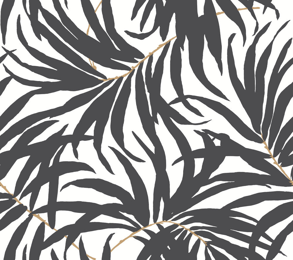 Bali Leaves Black Peel & Stick Wallpaper by York Wallcoverings Designer York Premium Peel + Stick Covers about 45 square feet 27-in by 20-ft long roll Peel & Stick 25.25 - Swanky Fabrics -