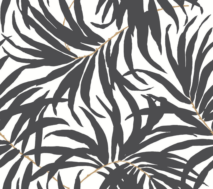 Bali Leaves Black Peel & Stick Wallpaper by York Wallcoverings Designer York Premium Peel + Stick Covers about 45 square feet 27-in by 20-ft long roll Peel & Stick 25.25 - Swanky Fabrics -