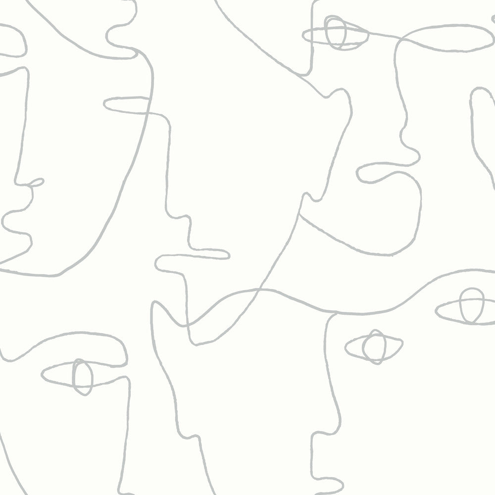 Pablo Portraits Silver Metallic Peel & Stick Wallpaper by York Wallcoverings Designer York Premium Peel + Stick Covers about 34.2 square feet 20.5-in by 20-ft long roll Peel & Stick 20.5 - Swanky Fabrics -