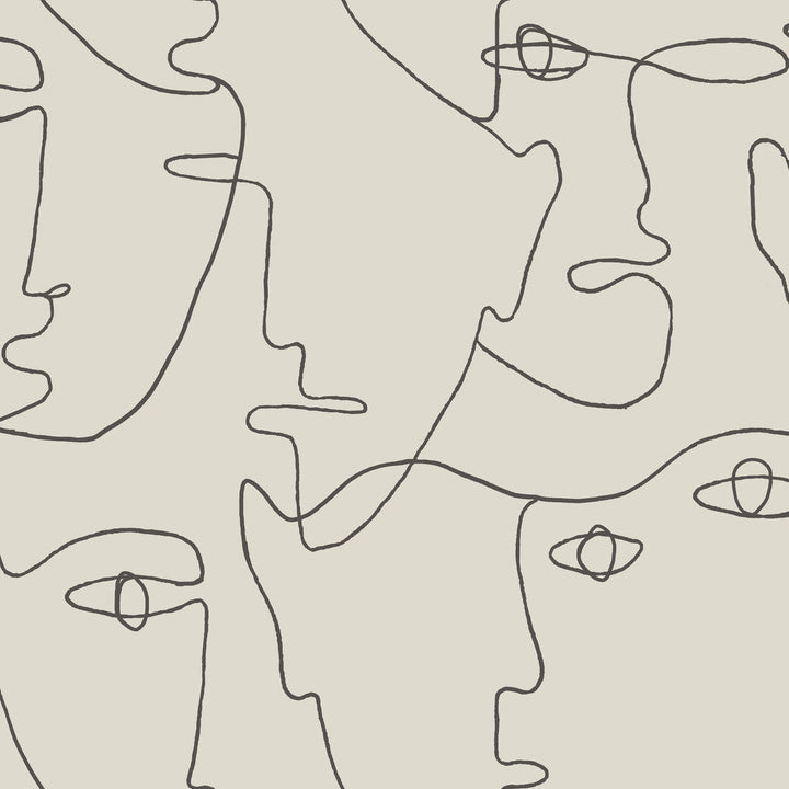 Pablo Portraits Linen & Charcoal Peel & Stick Wallpaper by York Wallcoverings Designer York Premium Peel + Stick Covers about 34.2 square feet 20.5-in by 20-ft long roll Peel & Stick 20.5 - Swanky Fabrics -