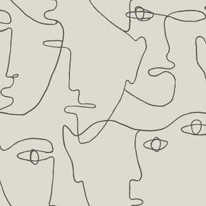 York Wallcoverings Wallpaper Pablo Portraits Linen & Charcoal Peel & Stick