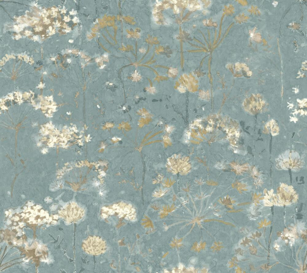 Botanical Fantasy Blue & Beige Peel & Stick Wallpaper by Candice Olson Designer York Premium Peel + Stick Covers about 45 square feet 27-in by 20-ft long roll Peel & Stick 24 - Swanky Fabrics -