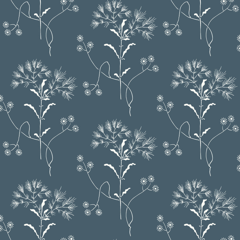 Magnolia Home Wildflower White & Blue Peel & Stick Wallpaper by Magnolia Home Designer York Premium Peel + Stick Covers about 34.2 square feet 20.5-in by 20-ft long roll Peel & Stick 10.25 - Swanky Fabrics -