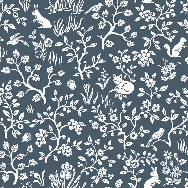Magnolia Home Fox & Hare Navy Peel & Stick Wallpaper by Magnolia Home Designer York Premium Peel + Stick Covers about 34.2 square feet 20.5-in by 20-ft long roll Peel & Stick 20.5 - Swanky Fabrics -