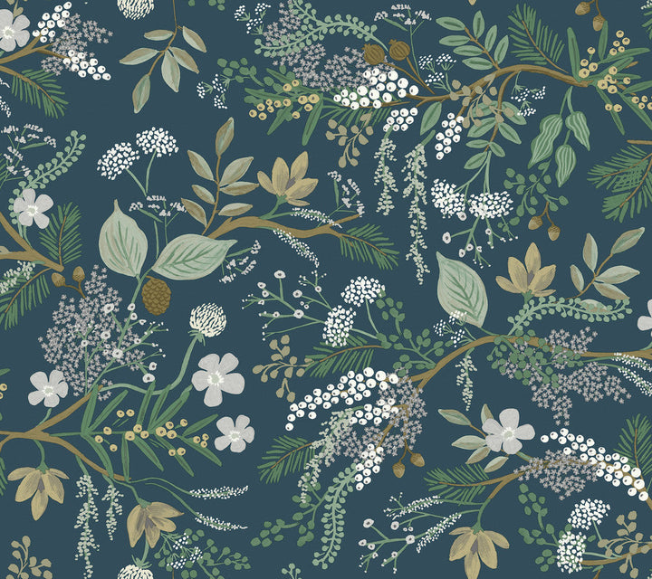Juniper Forest Green Peel & Stick Wallpaper by Rifle Paper Co. Designer Rifle Paper Co. Premium Peel & Stick Covers about 45 square feet 27-in by 20-ft long roll Peel & Stick 24 - Swanky Fabrics -