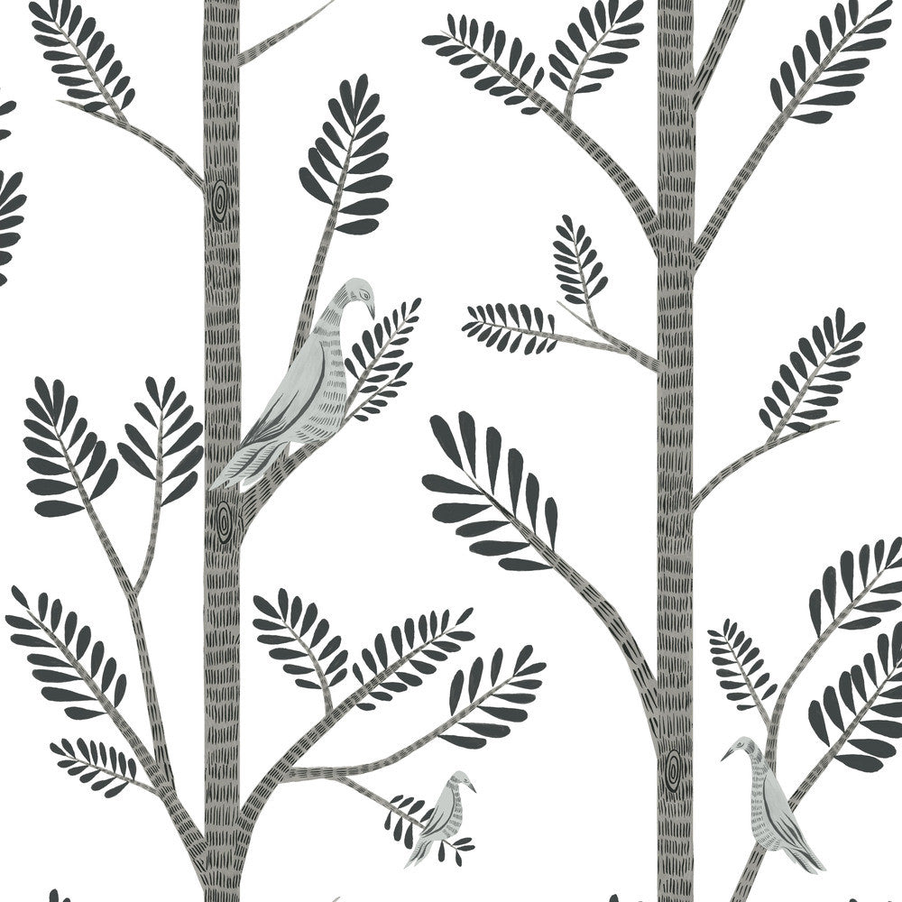 Aviary Branch Grey Peel & Stick Wallpaper by York Wallcoverings Designer York Premium Peel + Stick Risky Business Vol. III Covers about 34.2 square feet 20.5-in by 20-ft long roll Peel & Stick 20.5 - Swanky Fabrics -