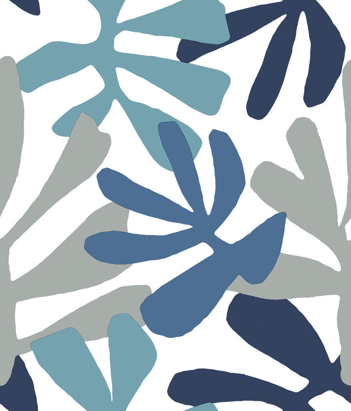 Kinetic Tropical Blue & Grey Peel & Stick Wallpaper by York Wallcoverings Designer York Premium Peel + Stick Risky Business Vol. III Covers about 34.2 square feet 20.5-in by 20-ft long roll Peel & Stick 20.5 - Swanky Fabrics -