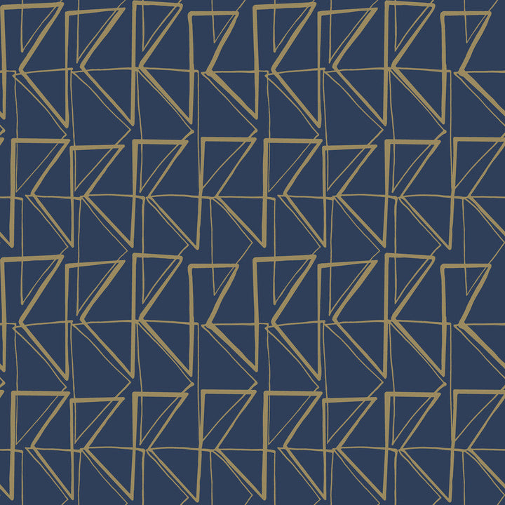 Love Triangles Blue & Gold Metallic Peel & Stick Wallpaper by York Wallcoverings Designer York Premium Peel + Stick Risky Business Vol. III Covers about 34.2 square feet 20.5-in by 20-ft long roll Peel & Stick 20.5 - Swanky Fabrics -