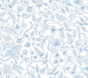 Rifle Paper Co. Wallpaper Aviary Blue & Cream Peel & Stick