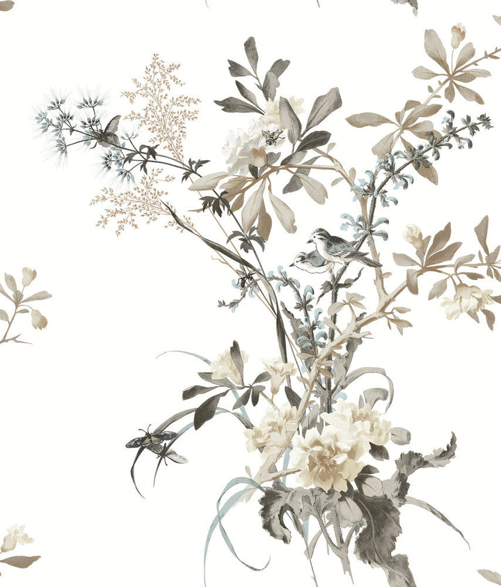 Wild Flowers Neutral Peel & Stick Wallpaper by York Wallcoverings Designer Vintage Florals Covers about 34.2 square feet 20.5-in by 20-ft long roll Peel & Stick 24 - Swanky Fabrics -