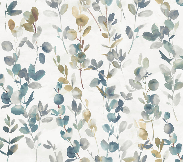Joyful Eucalyptus Navy Peel & Stick Wallpaper by Candice Olson Designer Simply Candice Covers about 45 square feet 27-in by 20-ft long roll Peel & Stick 24 - Swanky Fabrics -